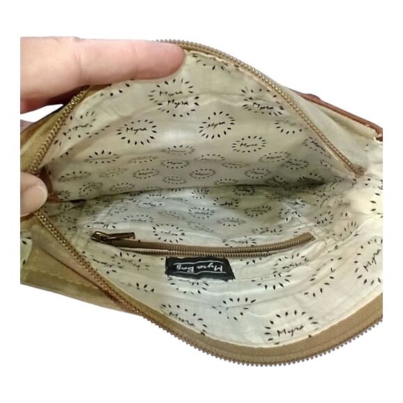 Myra Bag Composition Crossbody Purse Cowhide Leather & Canvas Western Boho - Picture 7 of 12